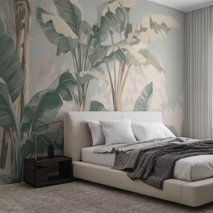 wall murals Тропски листови банане у меким пастелним тоновима w09311