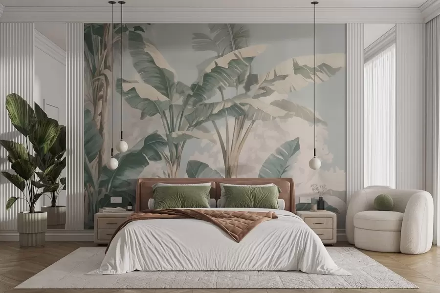 wall murals Тропски листови банане у меким пастелним тоновима w09311