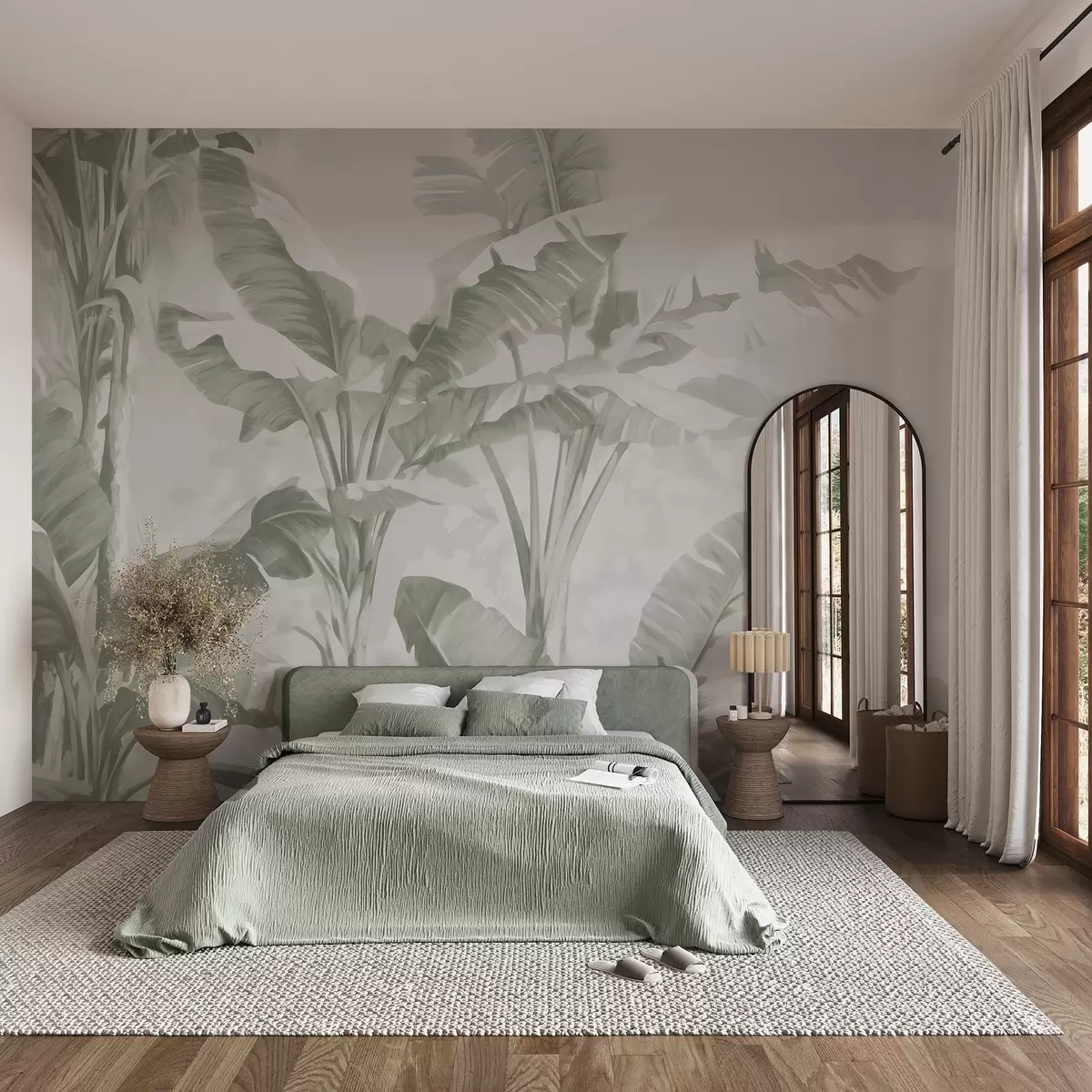 wall murals Тропски листови банане у нежним зеленим нијансама w09311v1