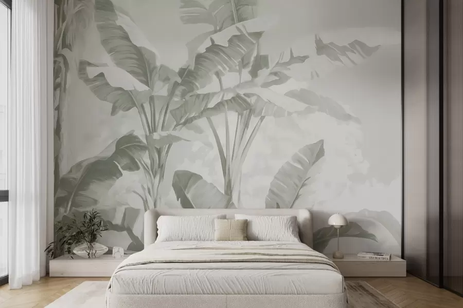 wall murals Тропски листови банане у нежним зеленим нијансама w09311v1
