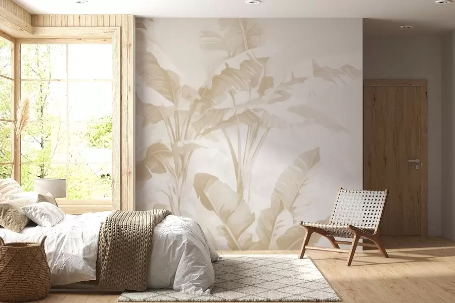 wall murals Тропски листови банане у меким беж тоновима w09311v2