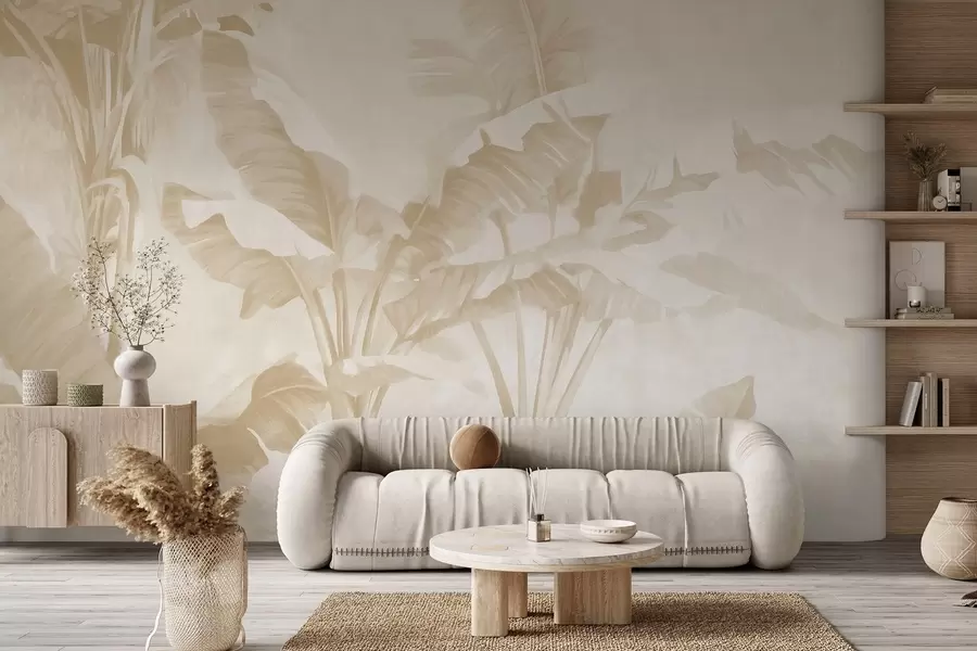 wall murals Тропски листови банане у меким беж тоновима w09311v2