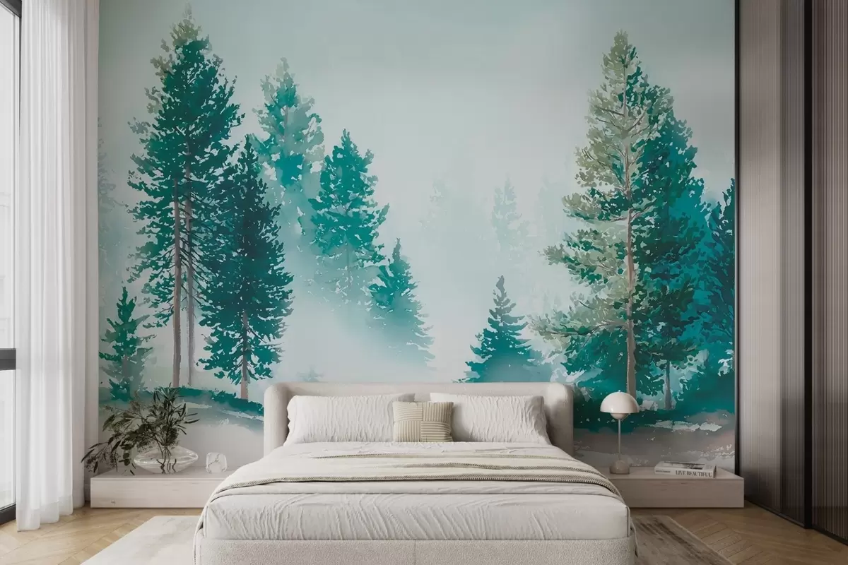 wall murals Магловита борова шума у акварел стилу w09444