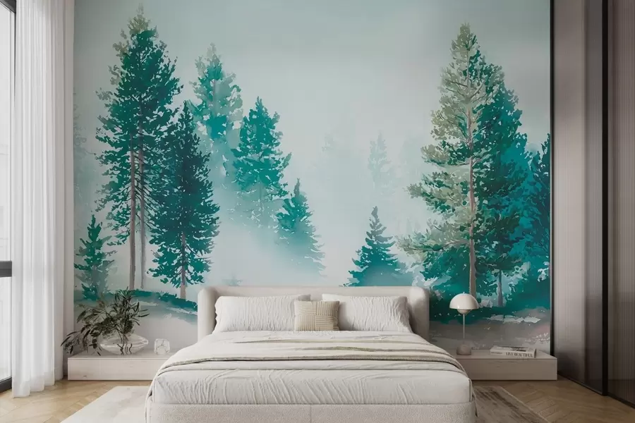 wall murals Магловита борова шума у акварел стилу w09444