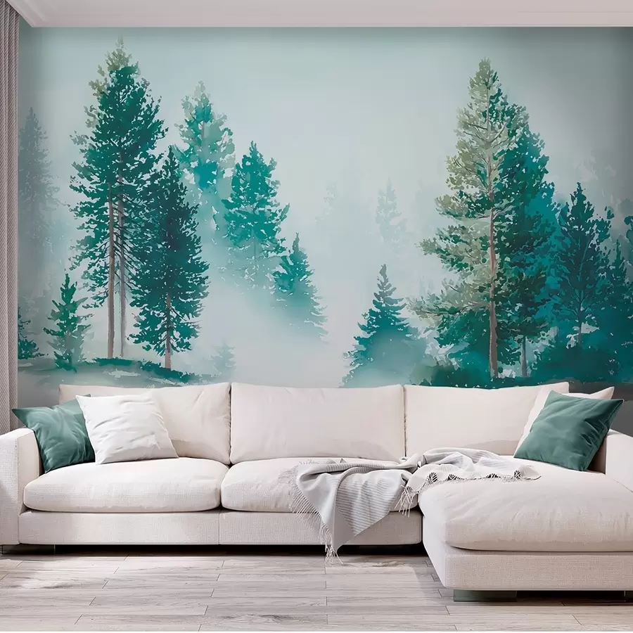 wall murals Магловита борова шума у акварел стилу w09444