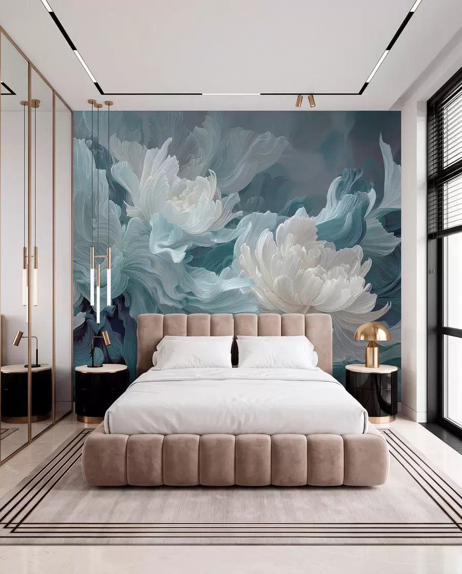 wall murals Апстрактно цвеће у плавим и тиркизним нијансама w09452