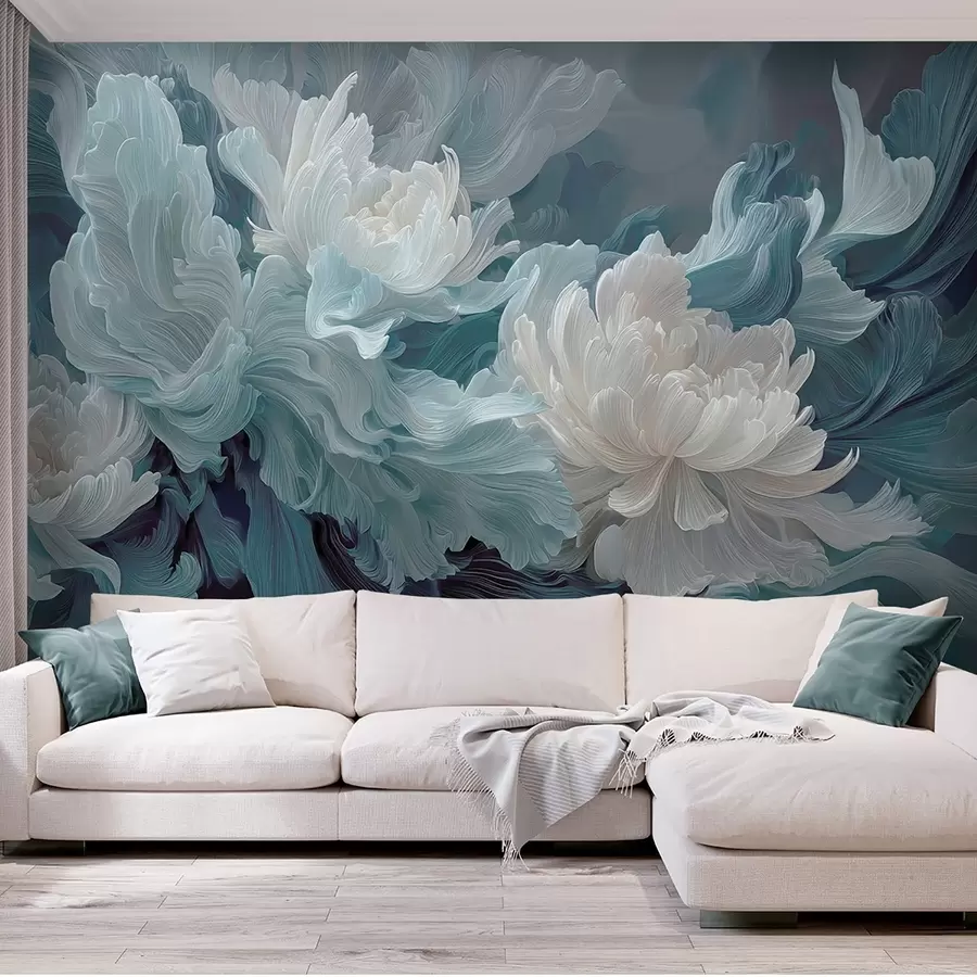 wall murals Апстрактно цвеће у плавим и тиркизним нијансама w09452