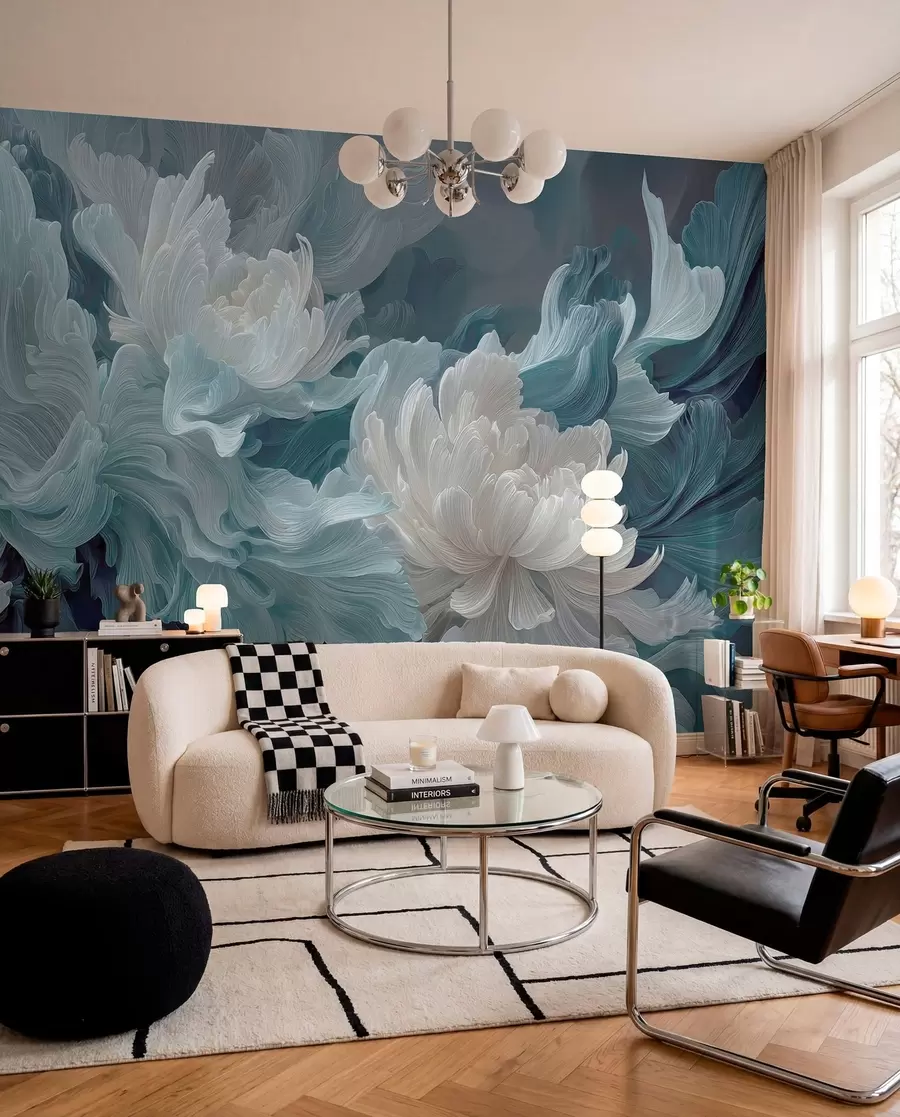 wall murals Апстрактно цвеће у плавим и тиркизним нијансама w09452