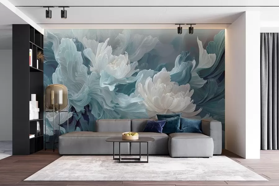 wall murals Апстрактно цвеће у плавим и тиркизним нијансама w09452