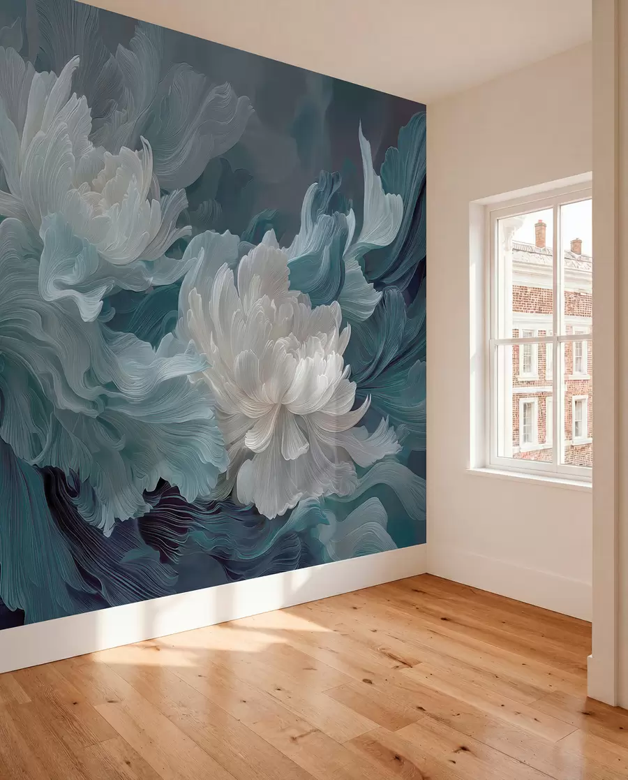 wall murals Апстрактно цвеће у плавим и тиркизним нијансама w09452