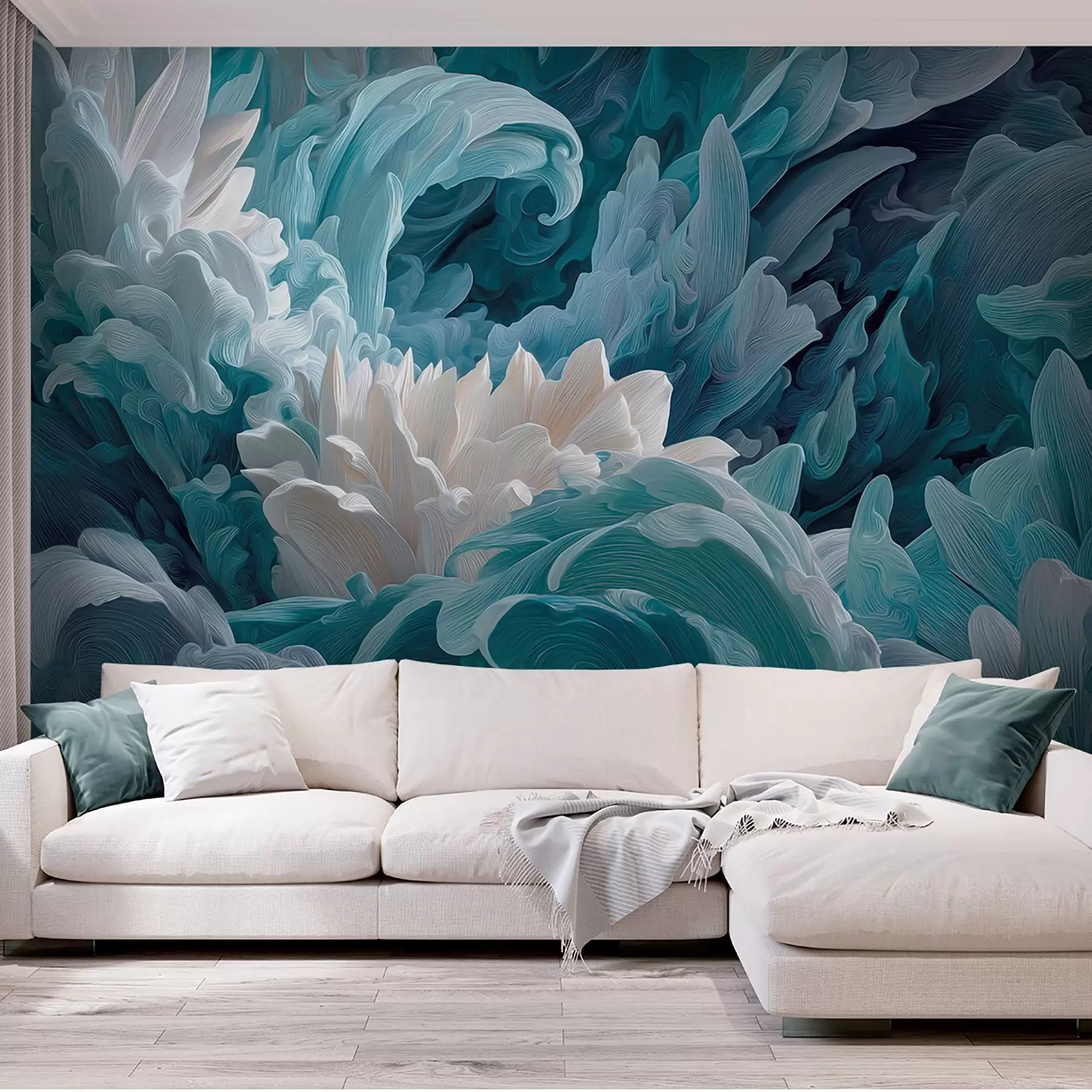 wall murals Плес латица и океанских таласа у плавим нијансама w09454