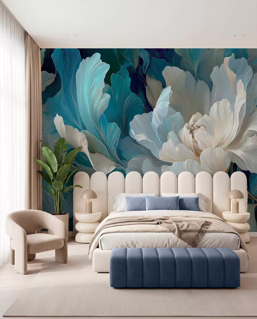 wall murals Нежни волуметријски божур у хладној палети w09456