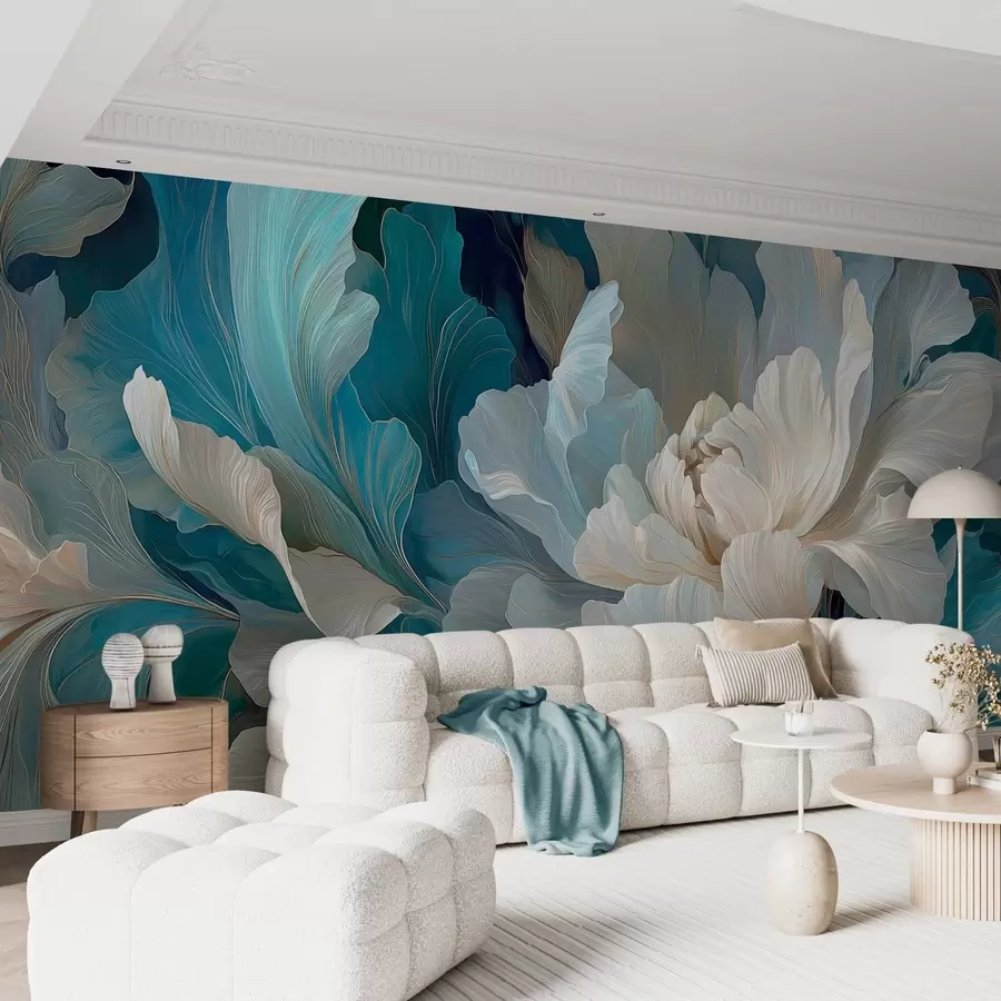 wall murals Нежни волуметријски божур у хладној палети w09456