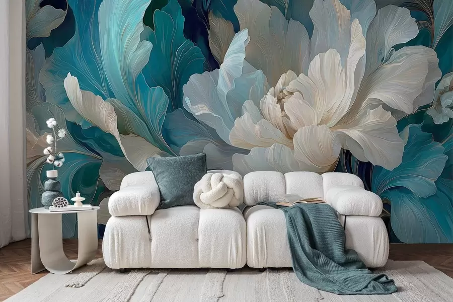 wall murals Нежни волуметријски божур у хладној палети w09456