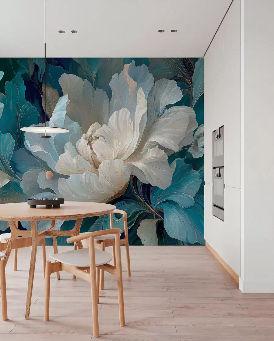 wall murals Нежни волуметријски божур у хладној палети w09456