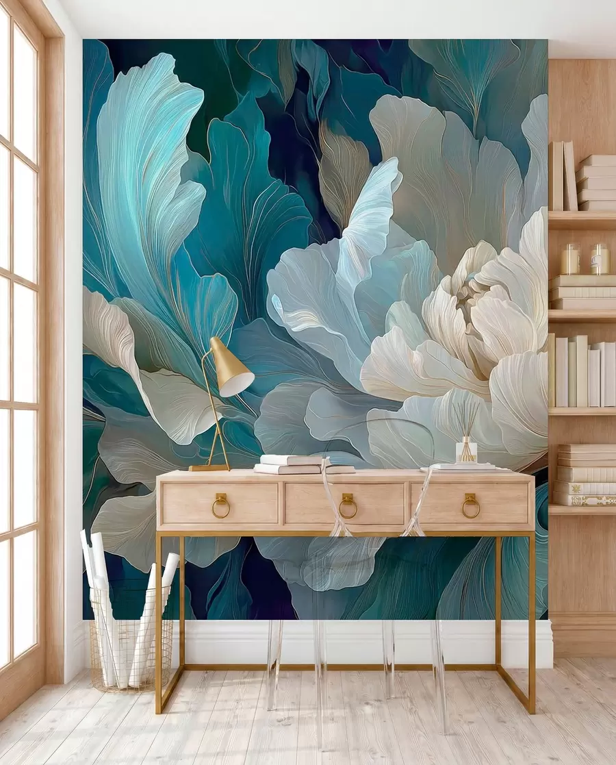wall murals Нежни волуметријски божур у хладној палети w09456