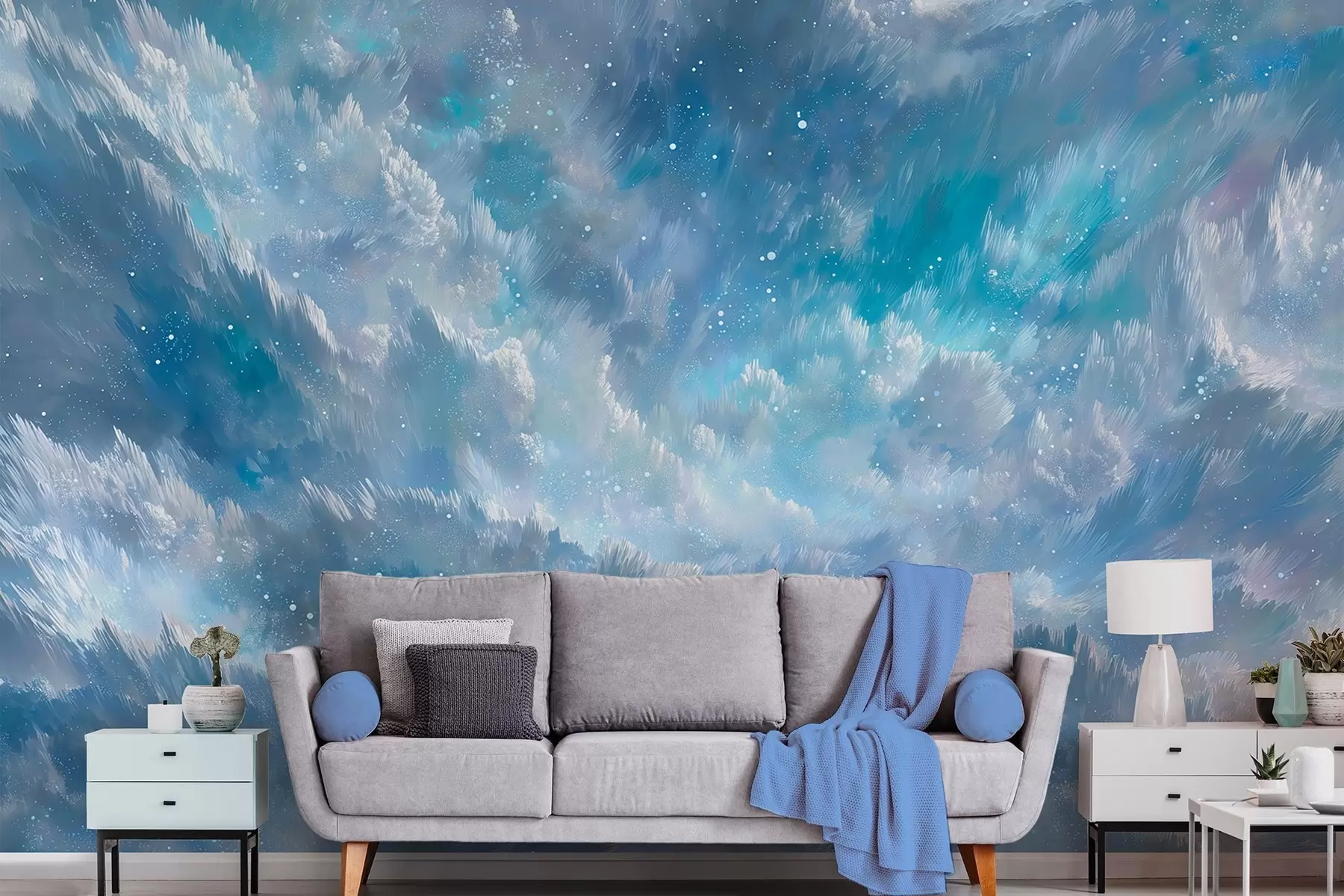 wall murals Небески апстрактни облаци у хладној пастелној палети w09459