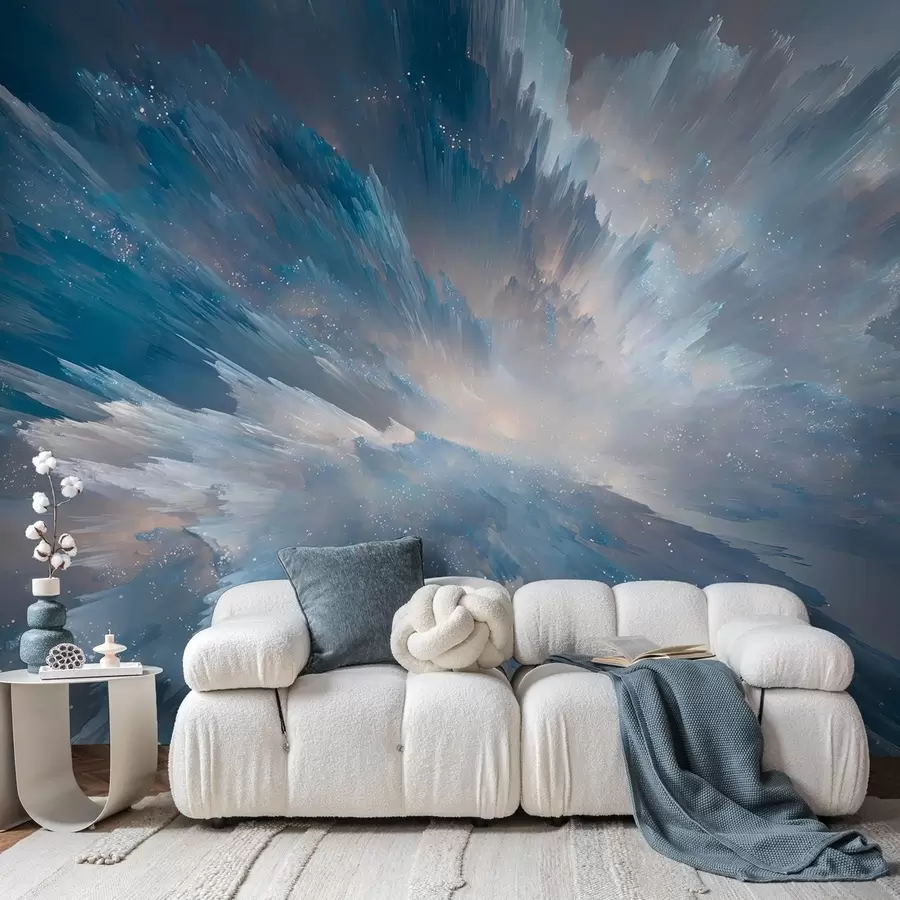 wall murals Апстрактни космички сјај неба у ледено плавим тоновима w09461