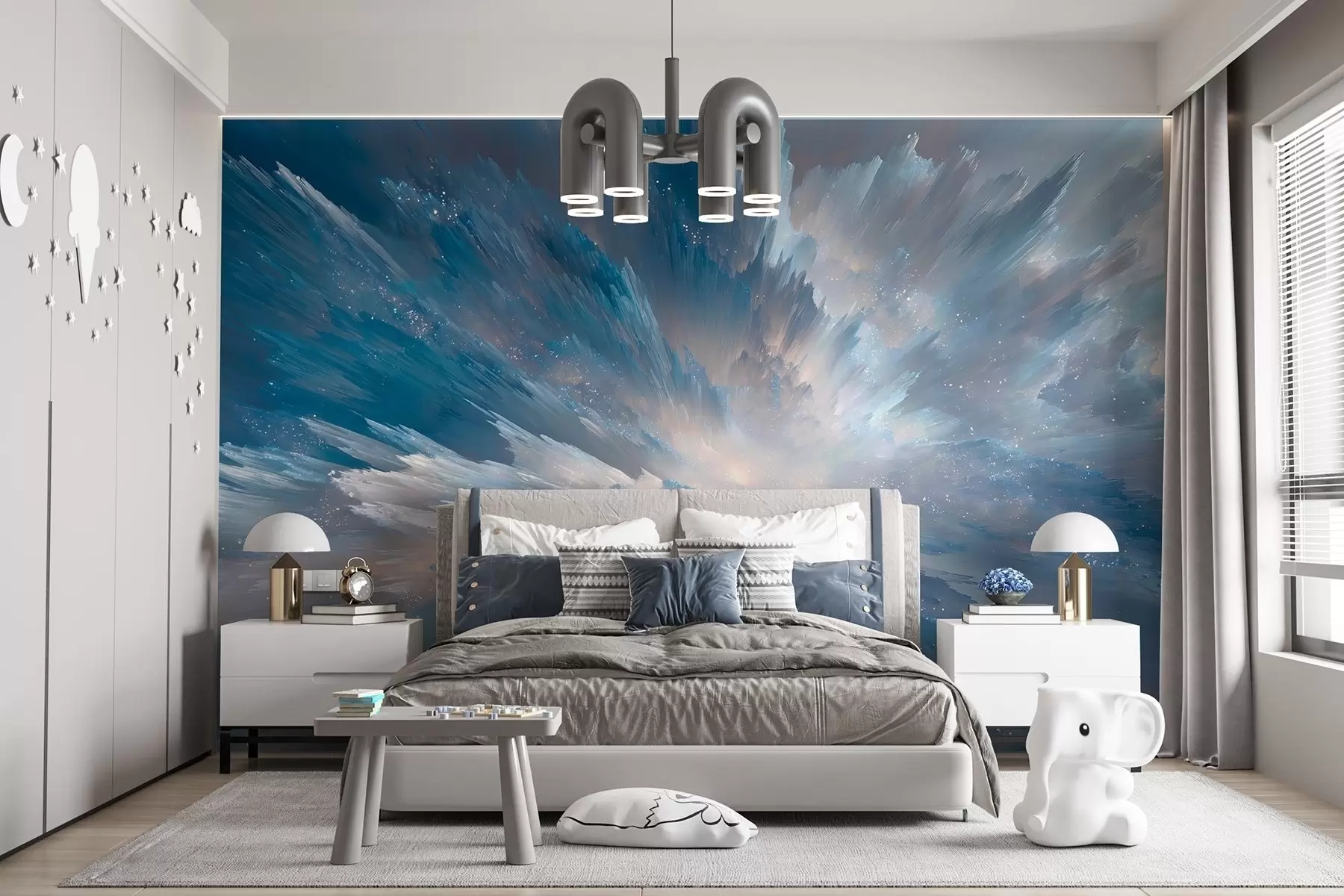wall murals Апстрактни космички сјај неба у ледено плавим тоновима w09461