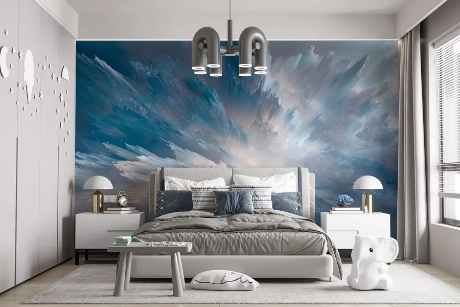 wall murals Апстрактни космички сјај неба у ледено плавим тоновима w09461