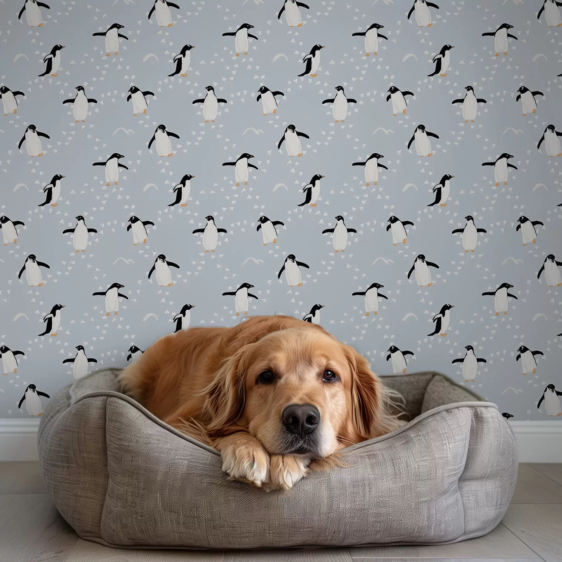 wall murals Пингвини на светлоплавој боји, ритам отисака стопала a00655v2