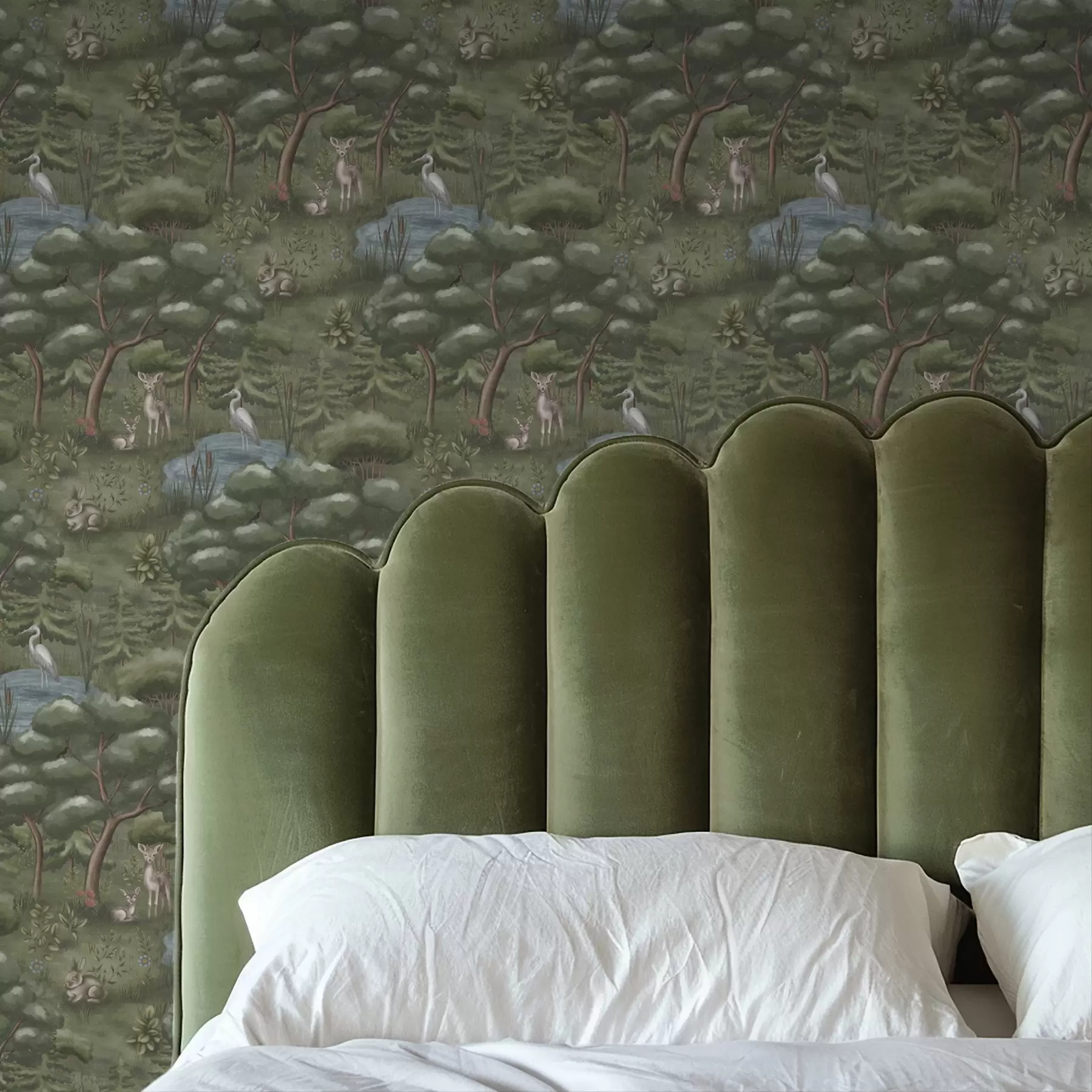 wall murals Шумска пропланак са ланади, зечевима и чапљама a00680