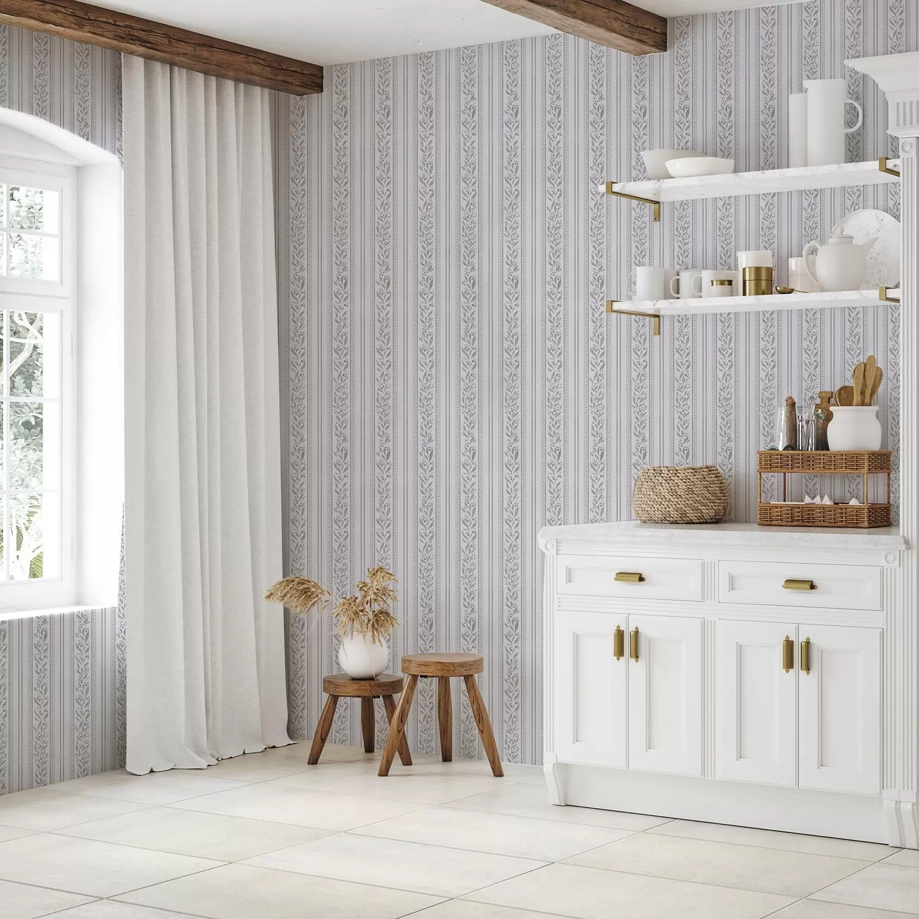 wall murals Пруге са чипком и гранчицама на хладно белој боји a00814v1