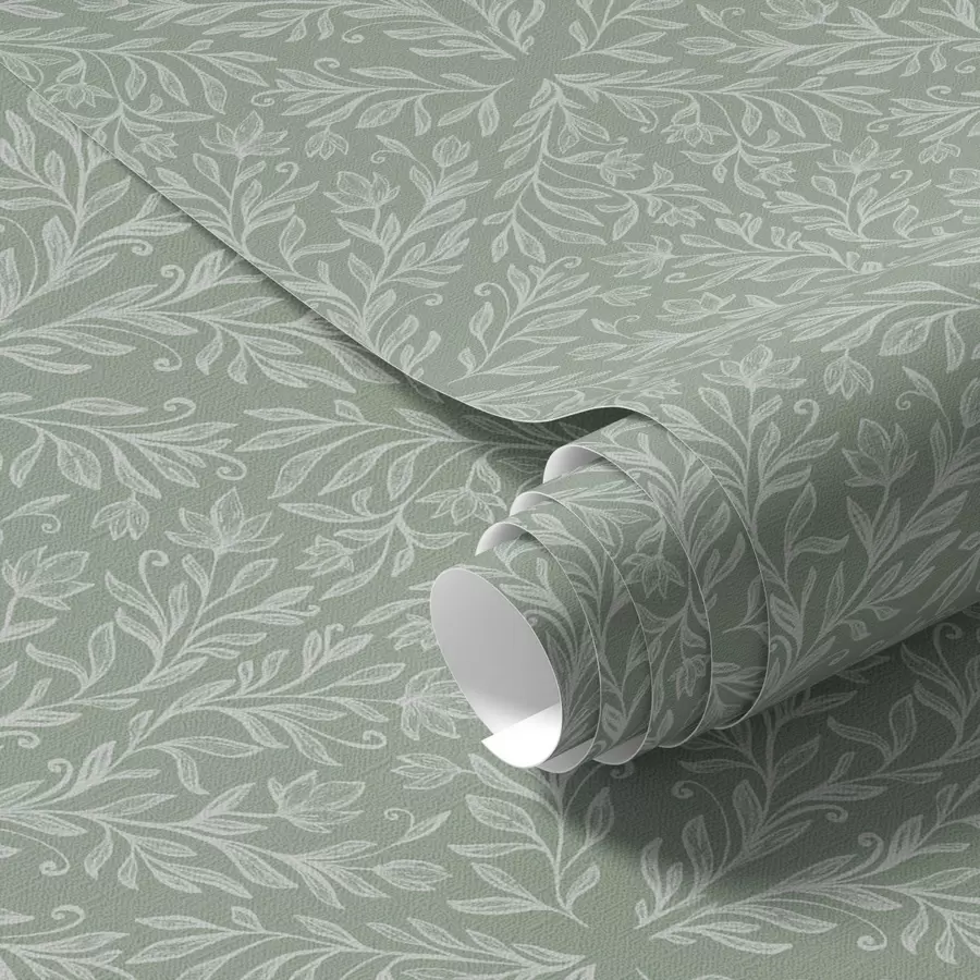 wall murals Ботанички дамаск на менто-маслинастој позадини a00815