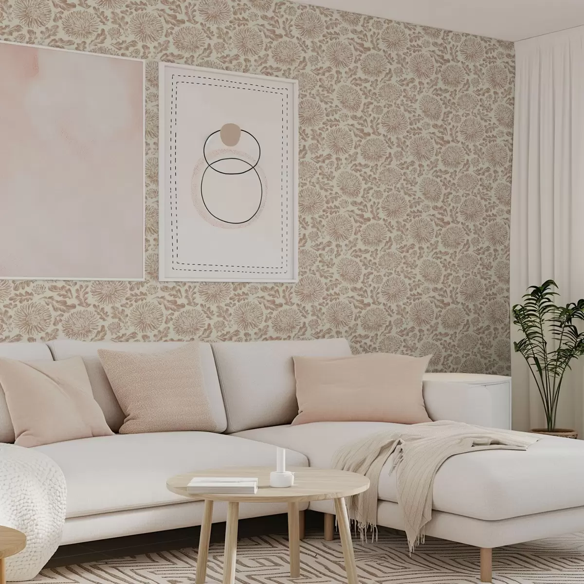 Позадина Хризантеме и храстово лишће у мекој беж-смеђој боји a00840