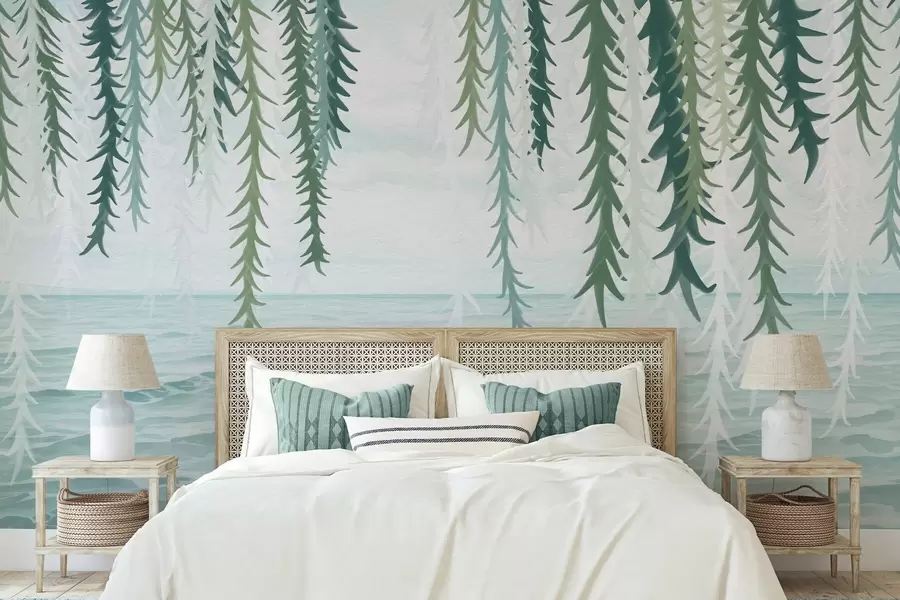 wall murals Нежне винове лозе висе над водом у акварелном стилу w04830