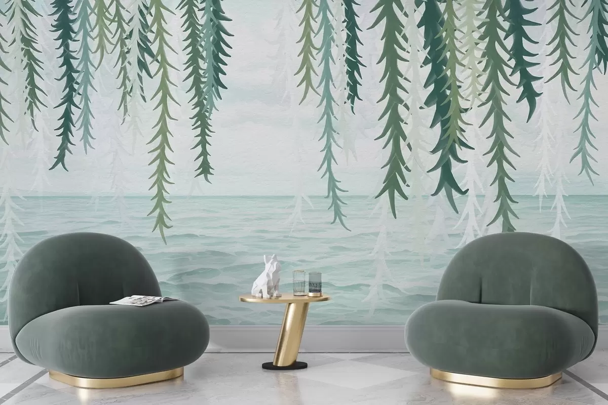 wall murals Нежне винове лозе висе над водом у акварелном стилу w04830