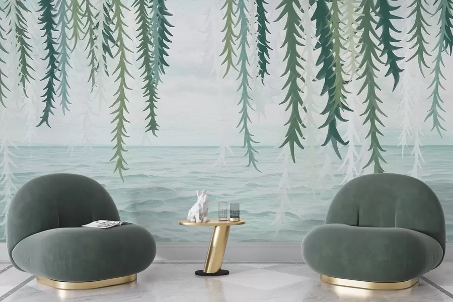 wall murals Нежне винове лозе висе над водом у акварелном стилу w04830