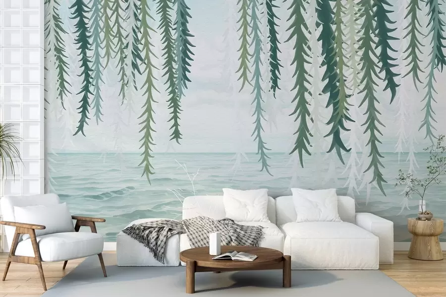 wall murals Нежне винове лозе висе над водом у акварелном стилу w04830