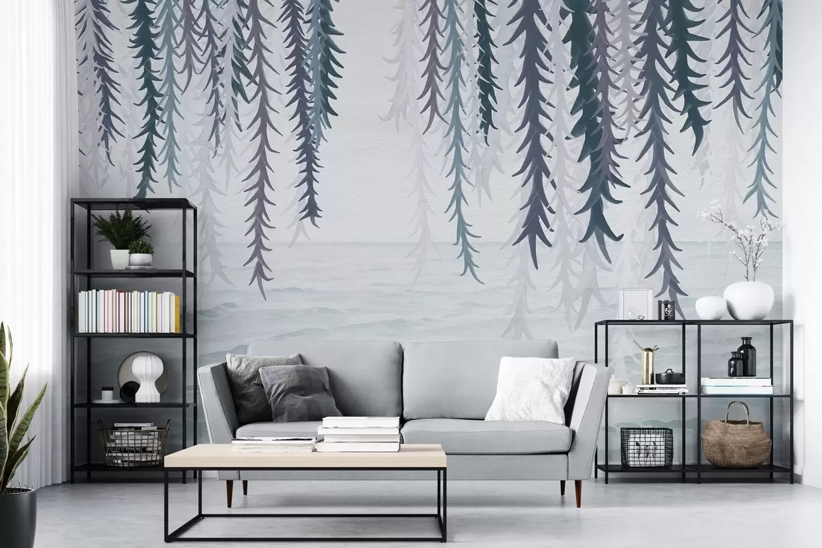 wall murals Нежне винове лозе висе над водом у акварелном стилу w04830v3