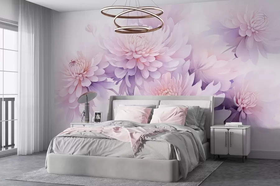 wall murals Бујне акварелне хризантеме на светлој позадини w04832