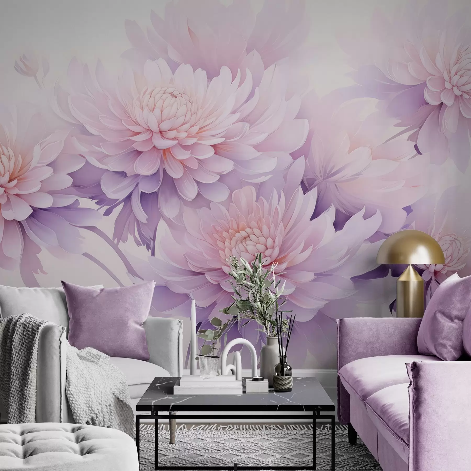wall murals Бујне акварелне хризантеме на светлој позадини w04832