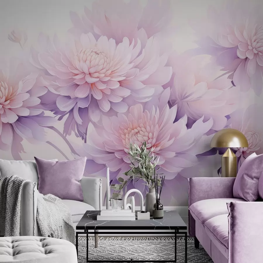 wall murals Бујне акварелне хризантеме на светлој позадини w04832
