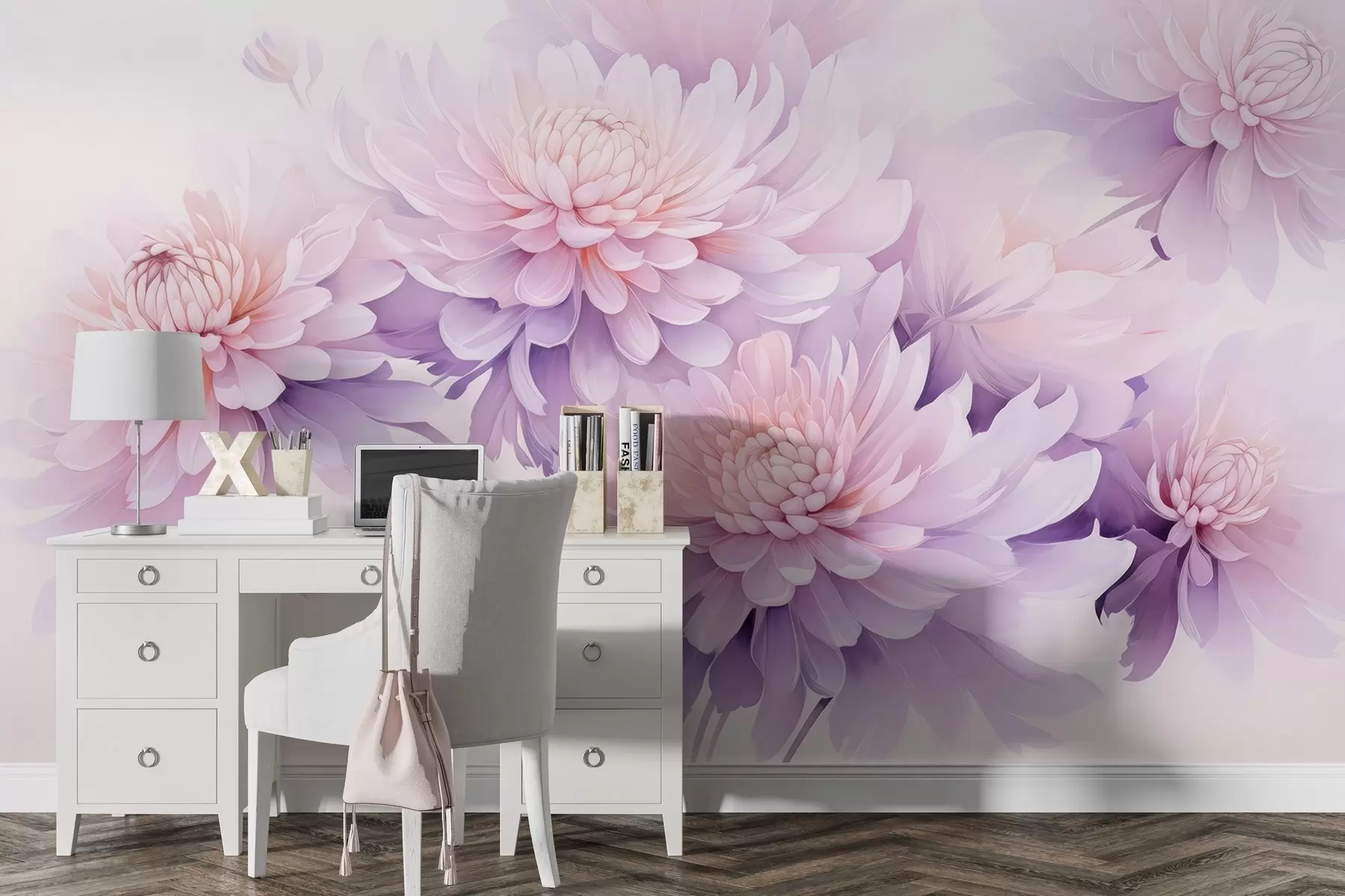 wall murals Бујне акварелне хризантеме на светлој позадини w04832