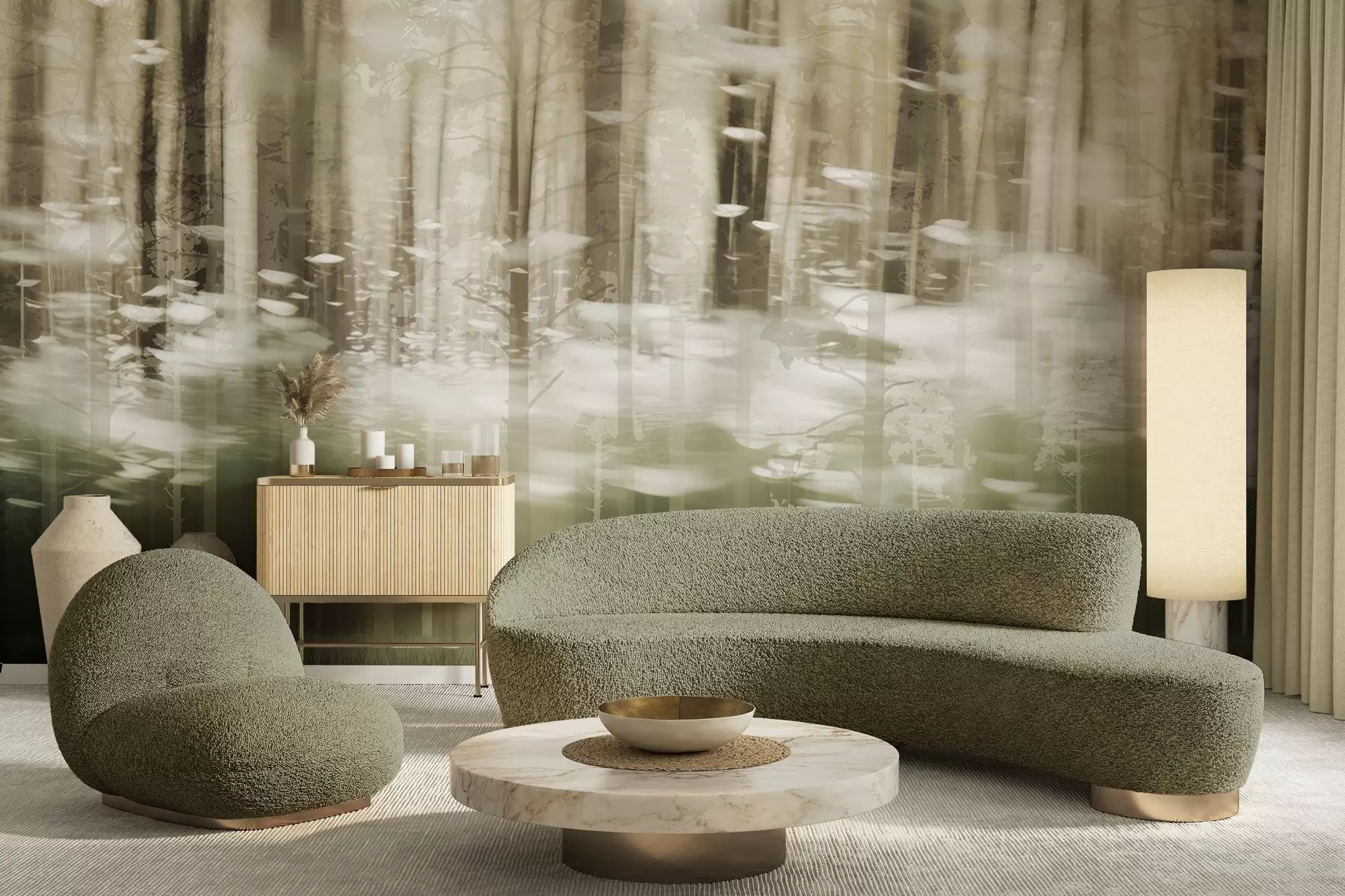 wall murals Стилизована стабла дрвећа у пастелним бојама w04844