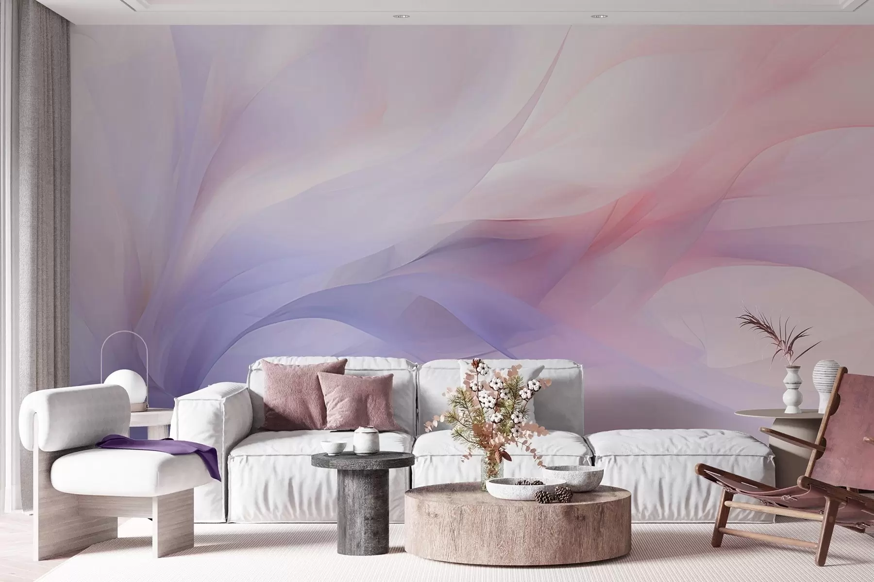 wall murals Меки апстрактни таласи у плавим и ружичастим тоновима w09508