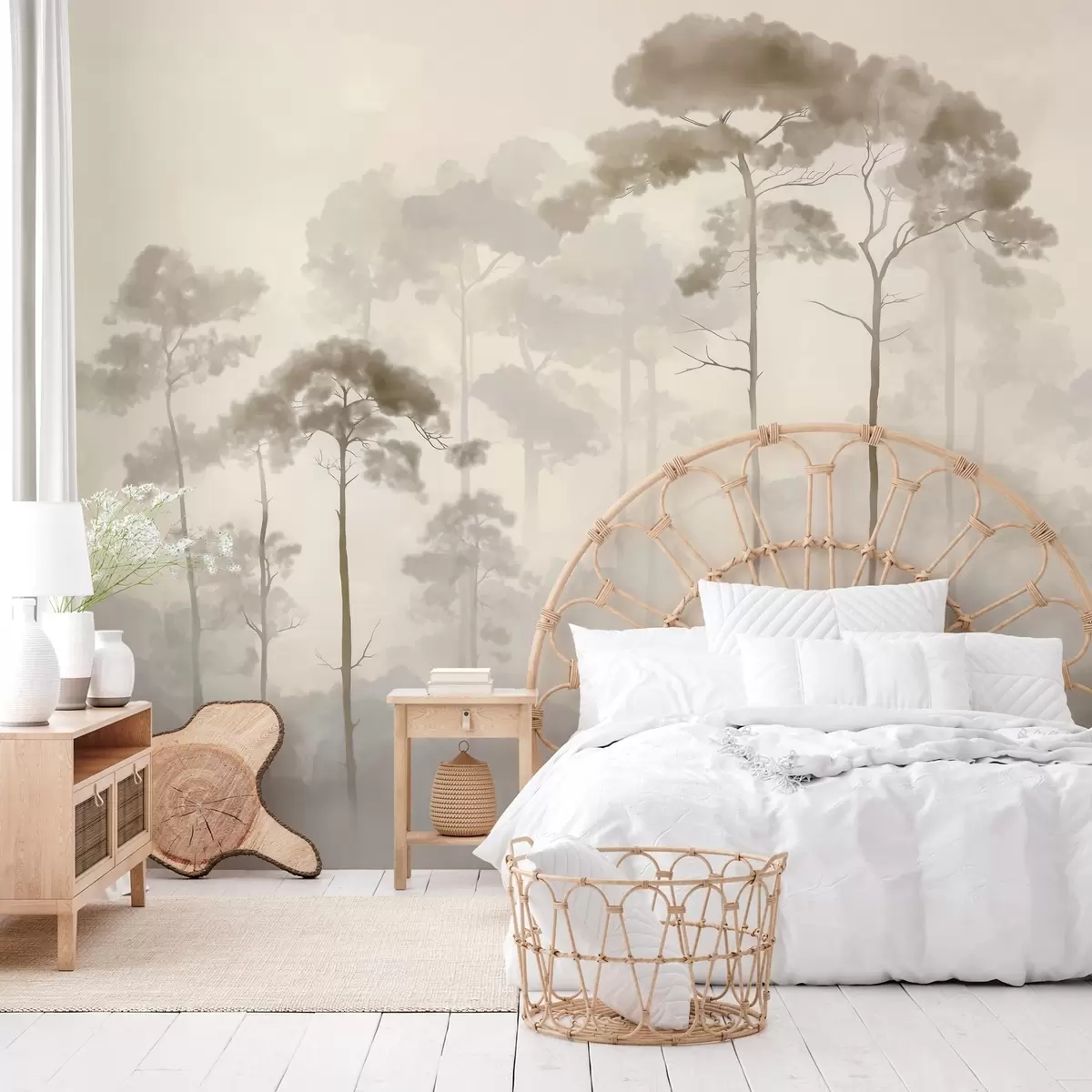 wall murals Светле силуете борова у акварелном стилу w04634