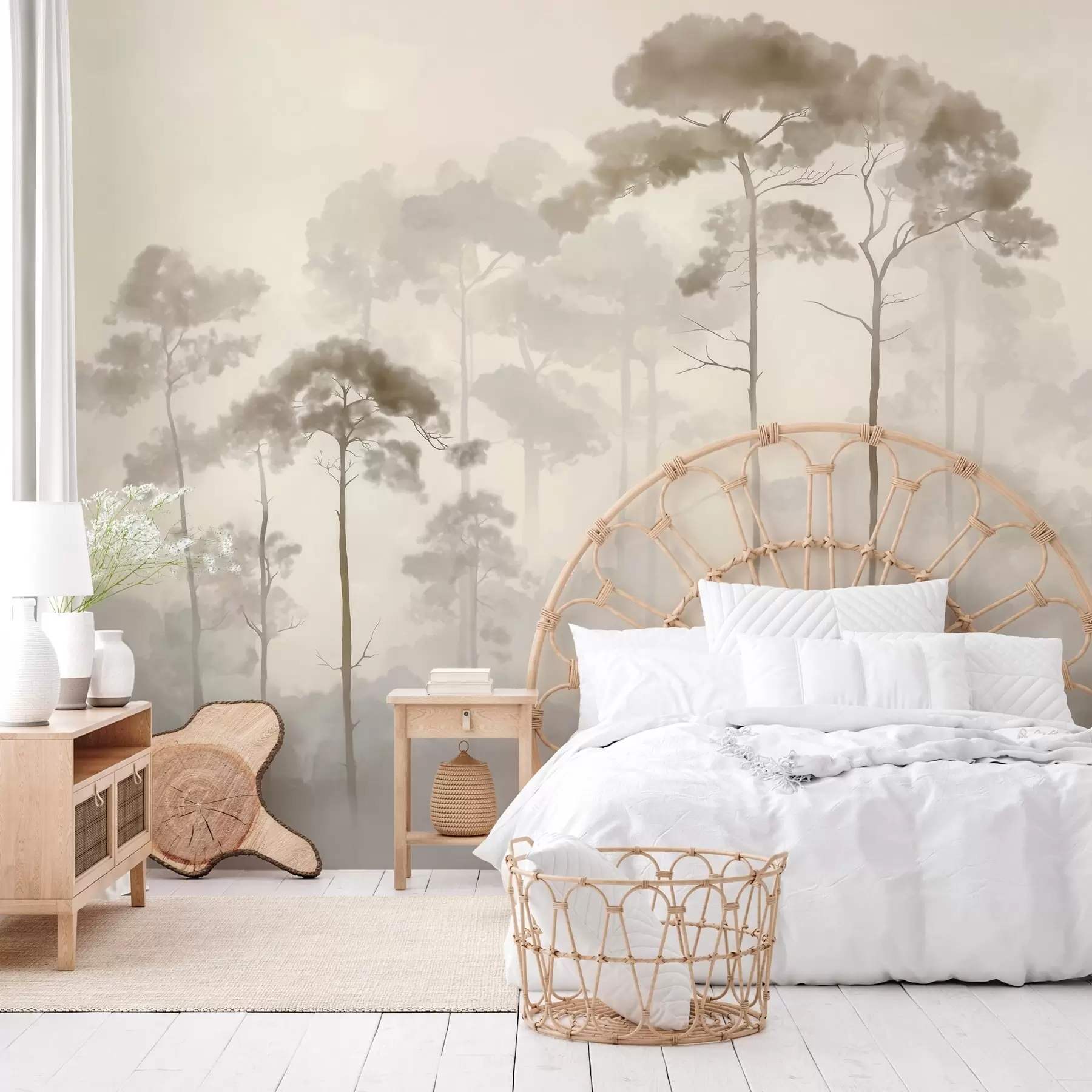 wall murals Светле силуете борова у акварелном стилу w04634