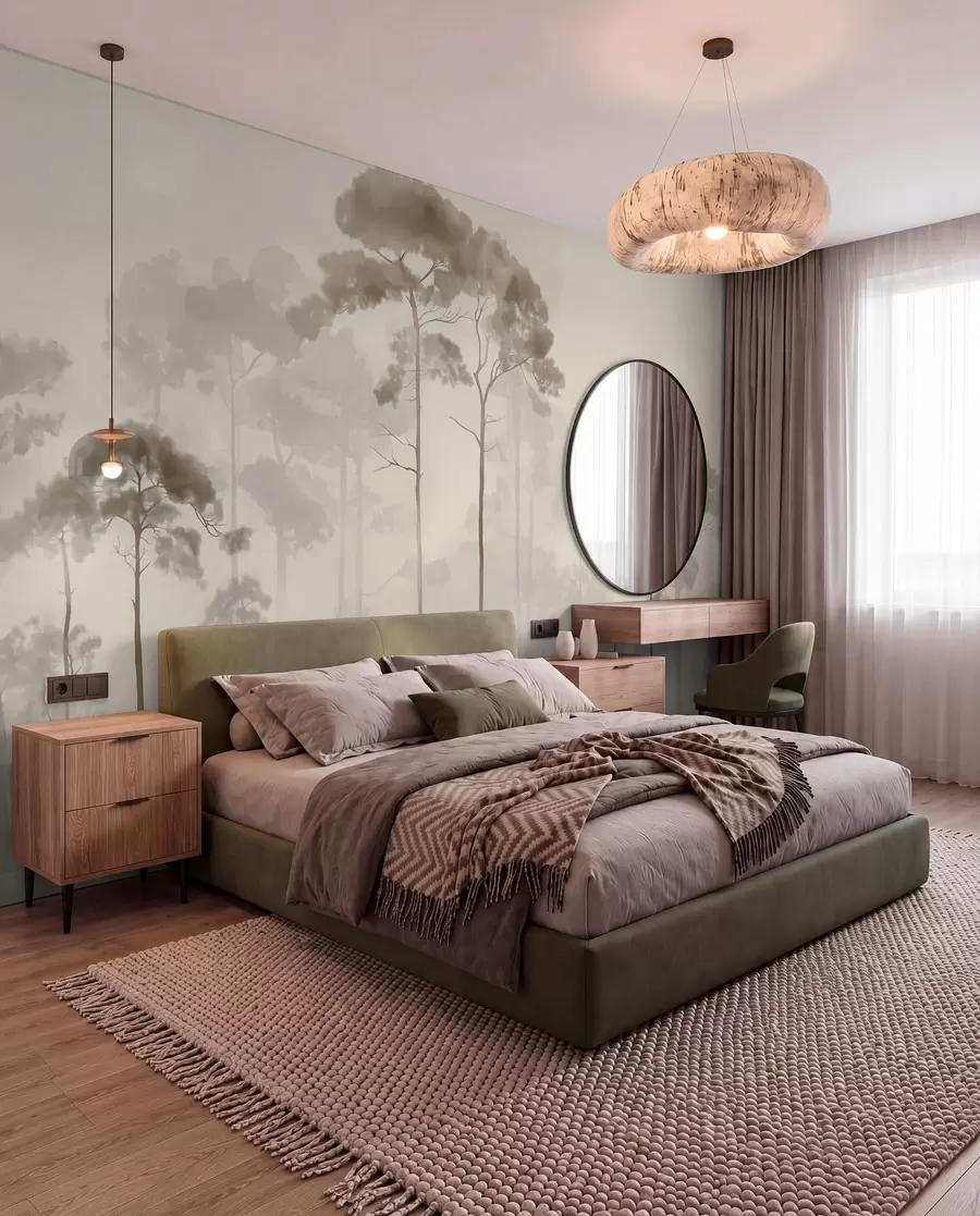 wall murals Светле силуете борова у акварелном стилу w04634
