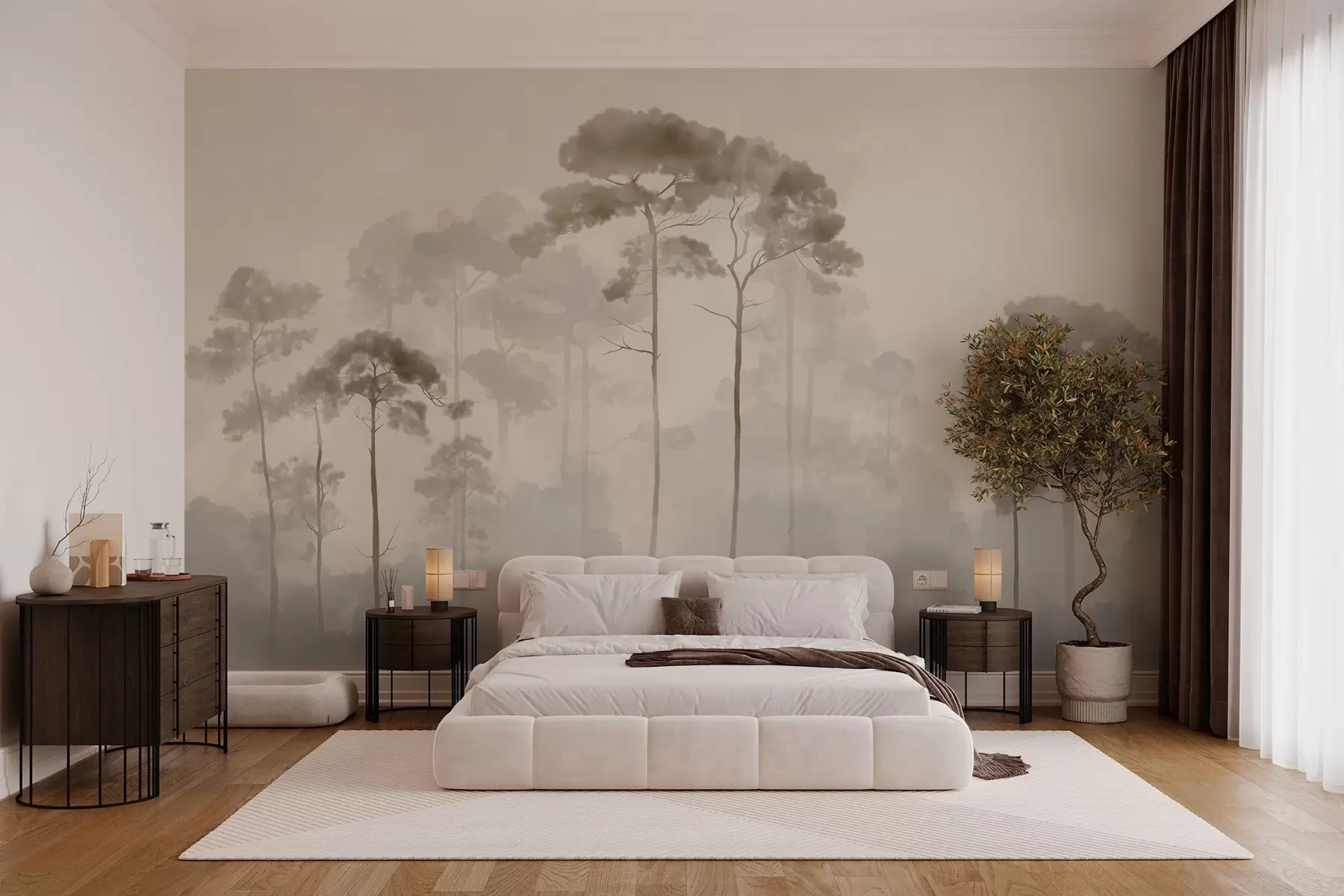 wall murals Светле силуете борова у акварелном стилу w04634