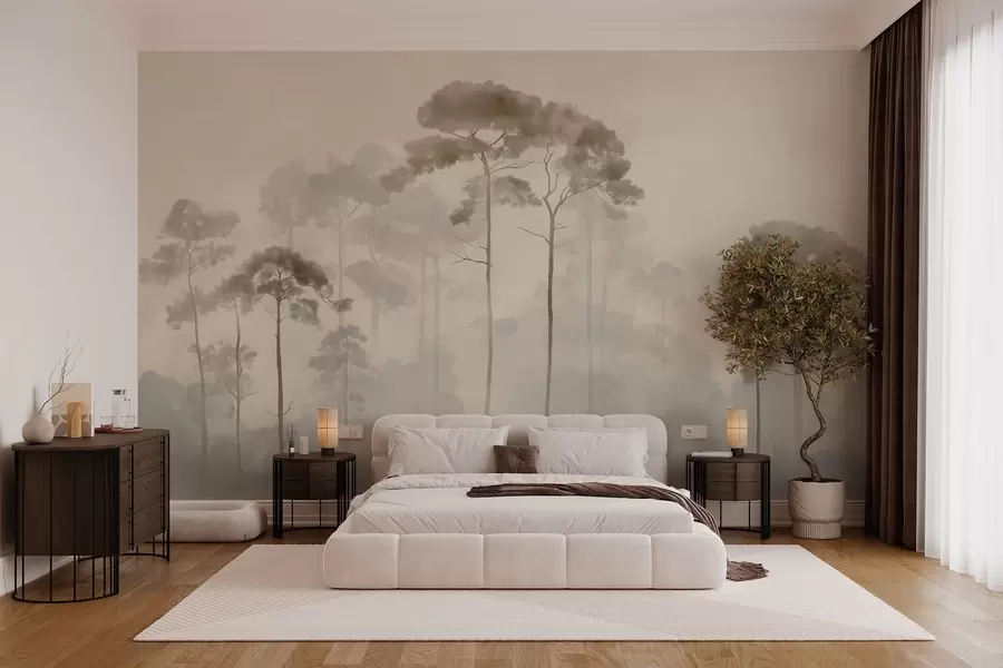 wall murals Светле силуете борова у акварелном стилу w04634