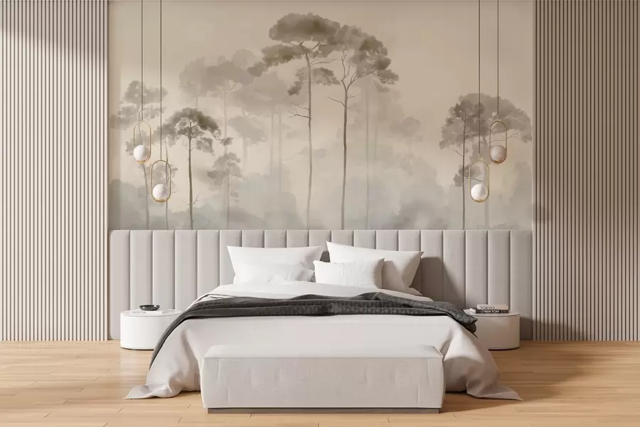 wall murals Светле силуете борова у акварелном стилу w04634