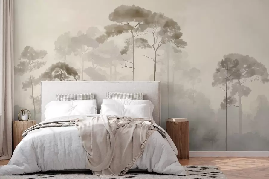 wall murals Светле силуете борова у акварелном стилу w04634