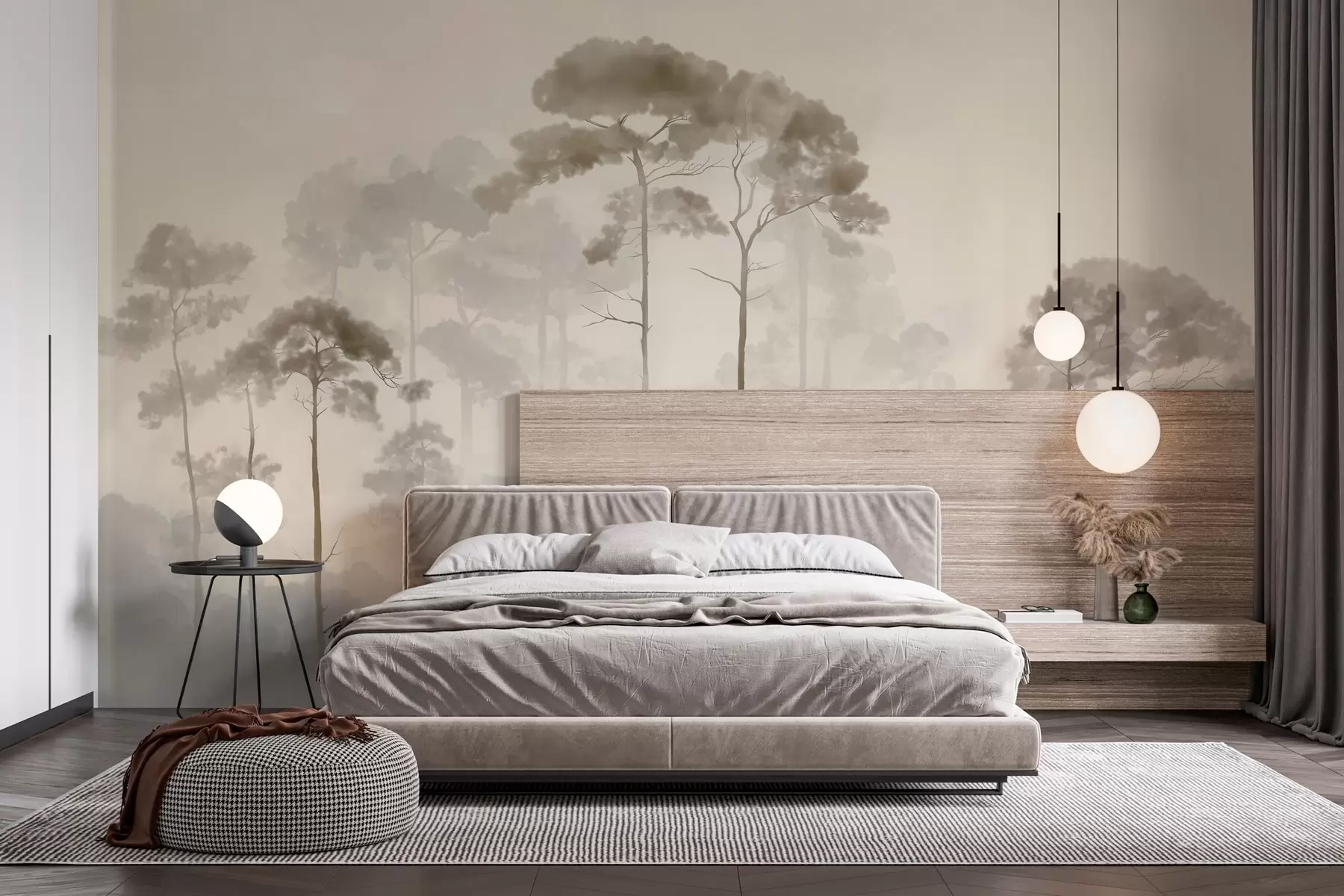 wall murals Светле силуете борова у акварелном стилу w04634