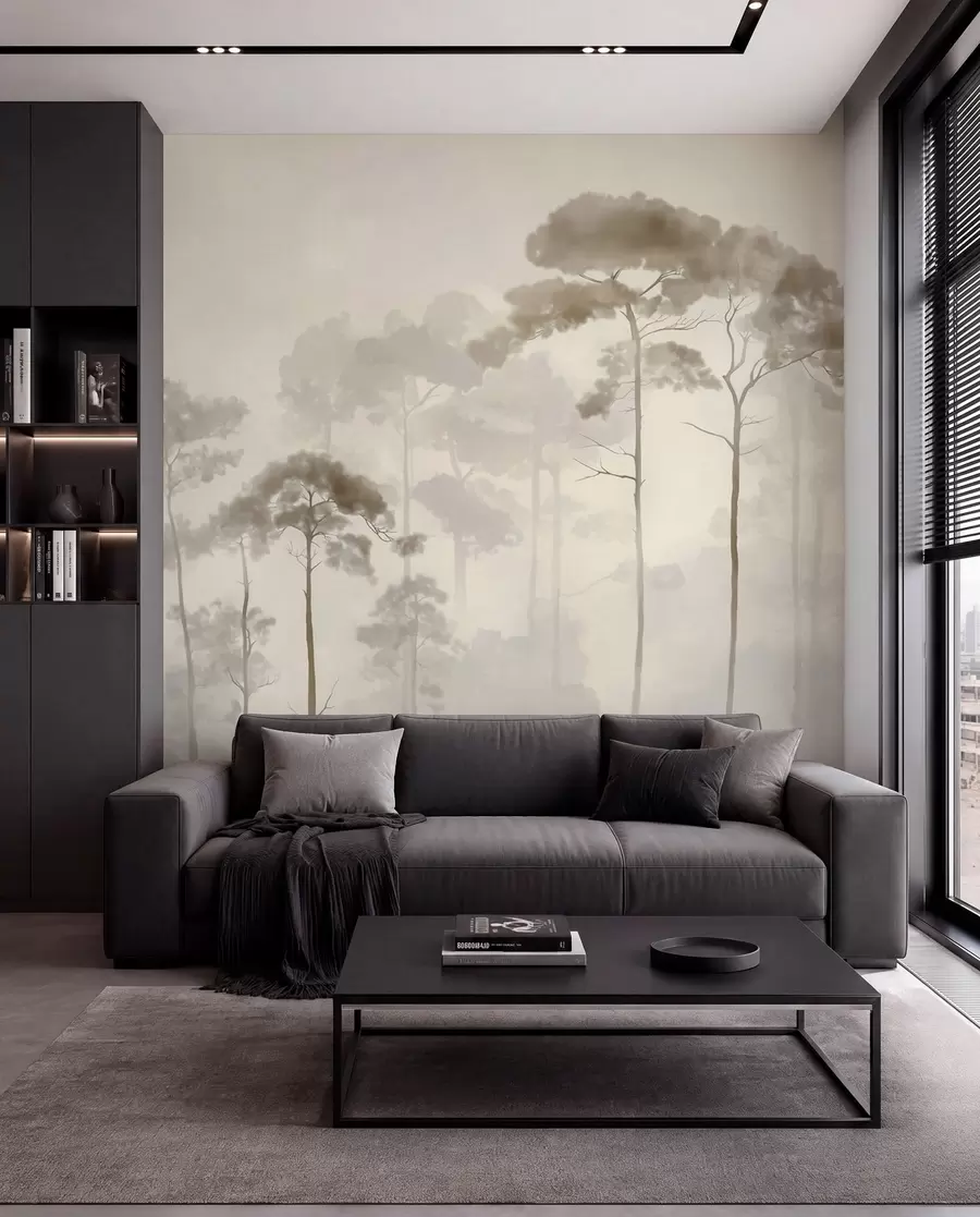 wall murals Светле силуете борова у акварелном стилу w04634