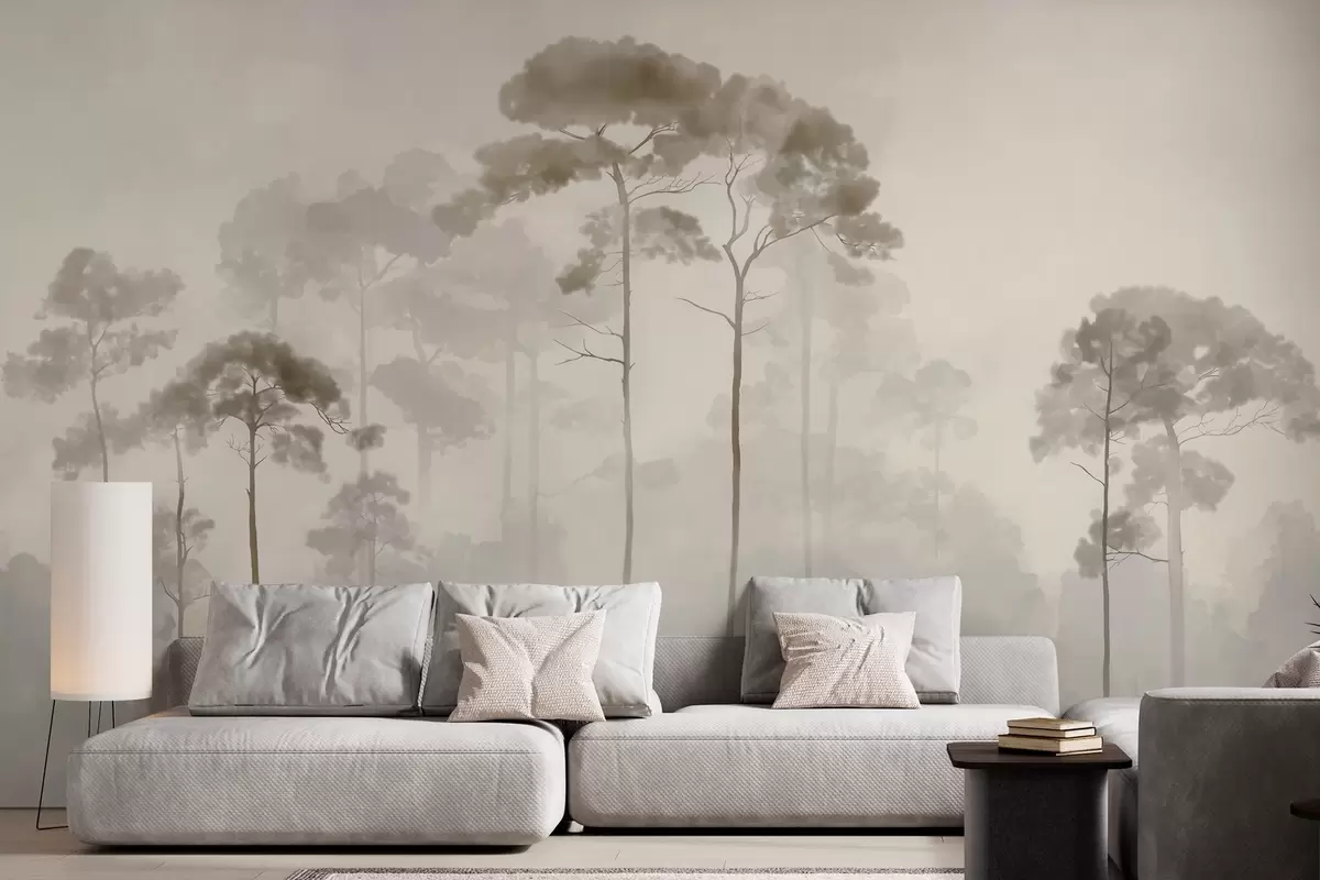 wall murals Светле силуете борова у акварелном стилу w04634
